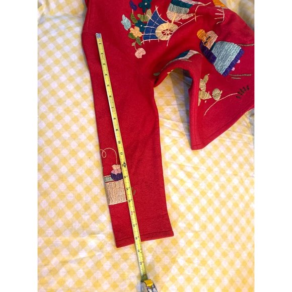 Vintage Handmade Embroidered Sweater Jacket Village Farmer Setting OOAK - Picture 16 of 16